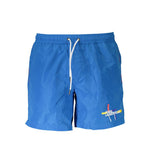 Karl Lagerfeld Blue Polyester Swimwear, medium swim boxer with contrast details and logo, featuring pockets and stylish design.