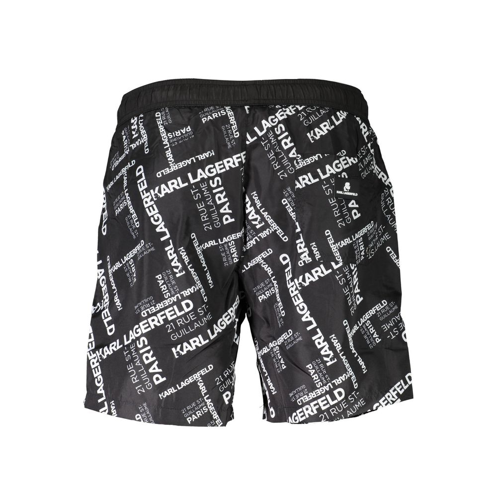 Karl Lagerfeld Black Polyester Swimwear with logo print, medium swim boxer design featuring two pockets and a rear pocket