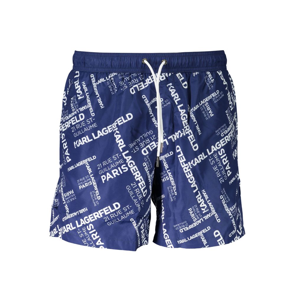 Karl Lagerfeld Blue Polyester Swimwear with logo, medium swim boxer style, features 2 pockets, 1 back pocket, inside slip, laces.