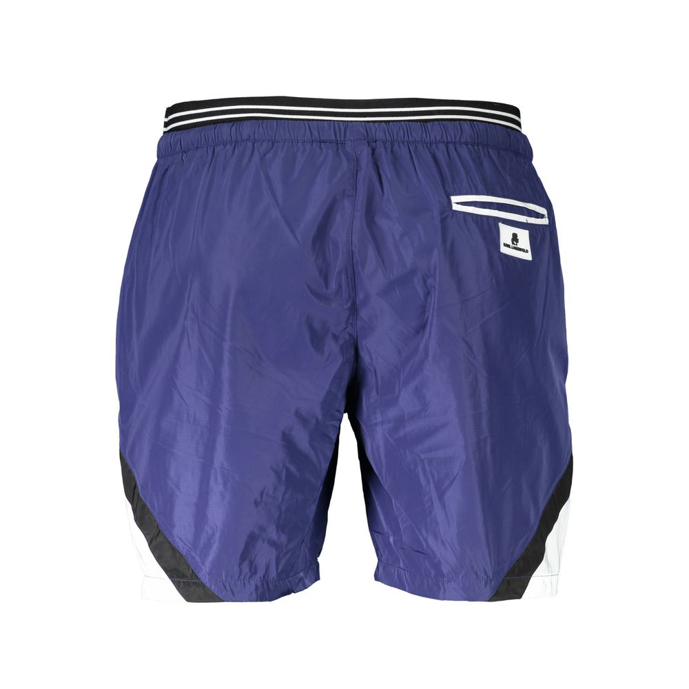 Karl Lagerfeld Blue Polyester Swimwear medium swim boxer, 2 pockets, 1 back pocket, slip lining, laces, contrasting details, logo