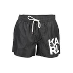 Karl Lagerfeld Black Polyester Swimwear with side logo, pockets, laces, and contrasting details.