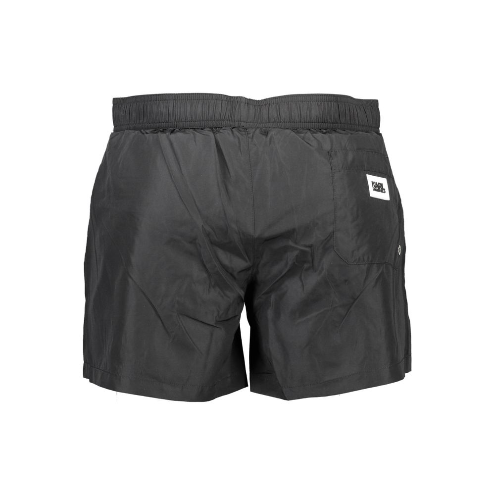 Back view of Karl Lagerfeld Black Polyester Swimwear with pockets and logo