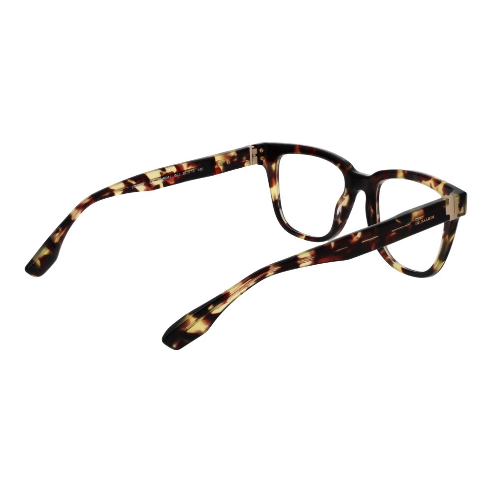 Trussardi Brown Acetate Glasses (Frames) with full-rim rectangle style, brown acetate frame, demo lenses, and branded temple design.