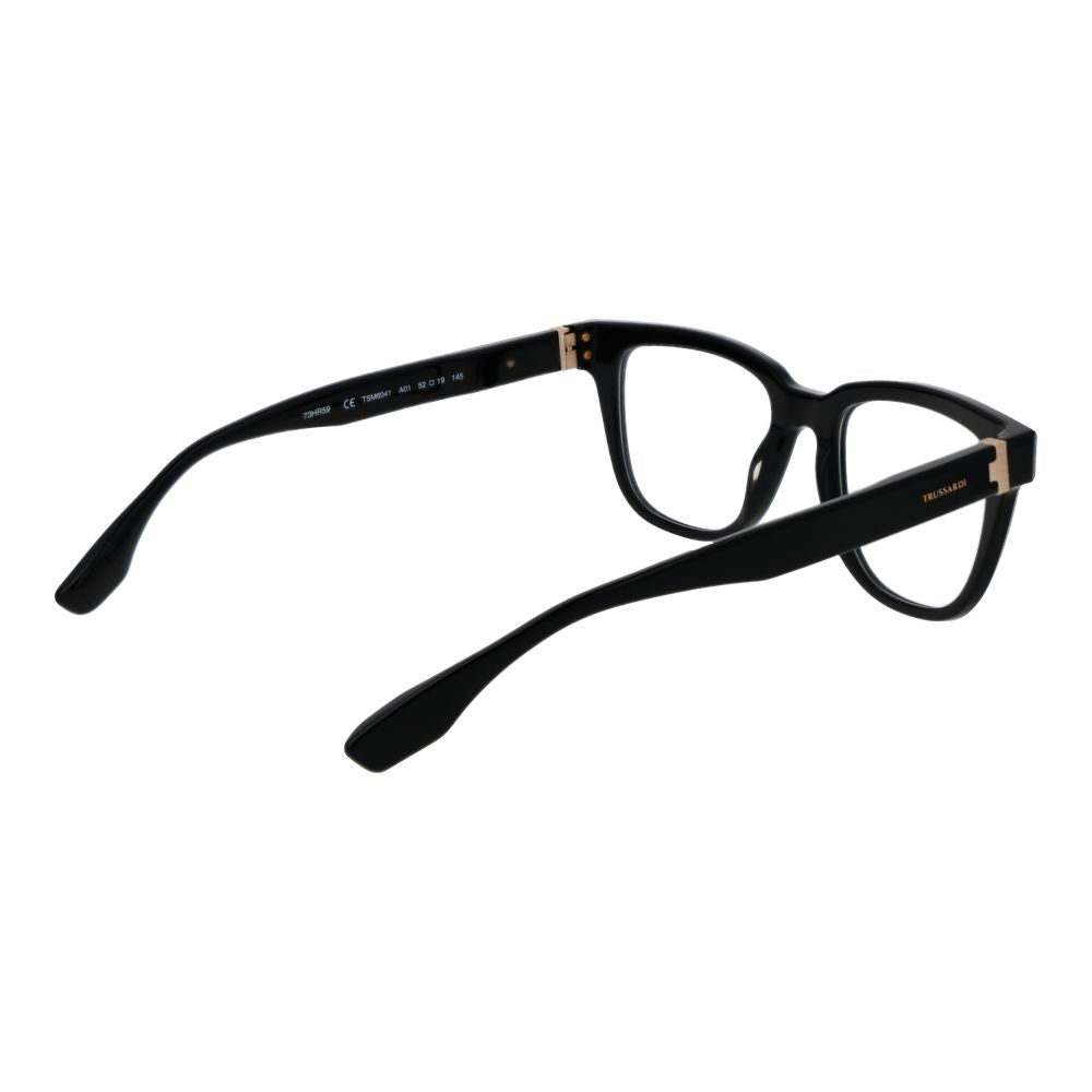 Trussardi Black Acetate Glasses (Frames), full-rim rectangle style for men, black acetate frame design.