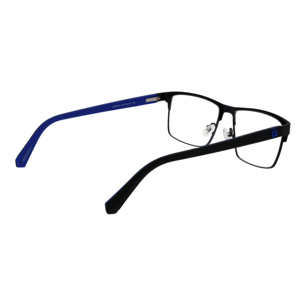 Guess Black Metal Glasses (Frames) for men, full-rim rectangle style with black metal frame, demo lenses, and spring hinge design.