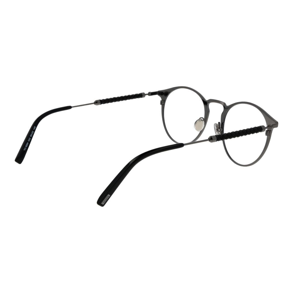 Modern full-rim Tod's Black Metal Glasses (Frames) with panto style for men, featuring black metal frame and demo plastic lenses.