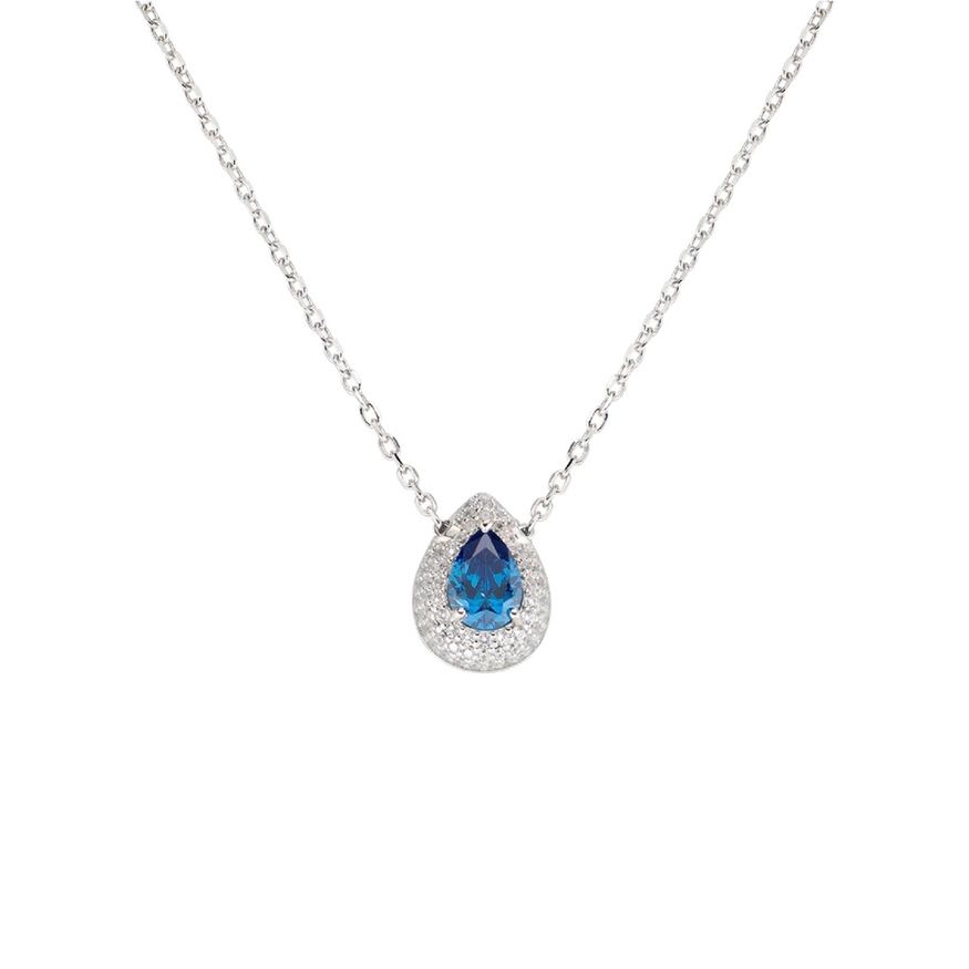 AMEN JEWELRY Mod. CLGOBBLBZ teardrop necklace with blue gemstone and silver chain.