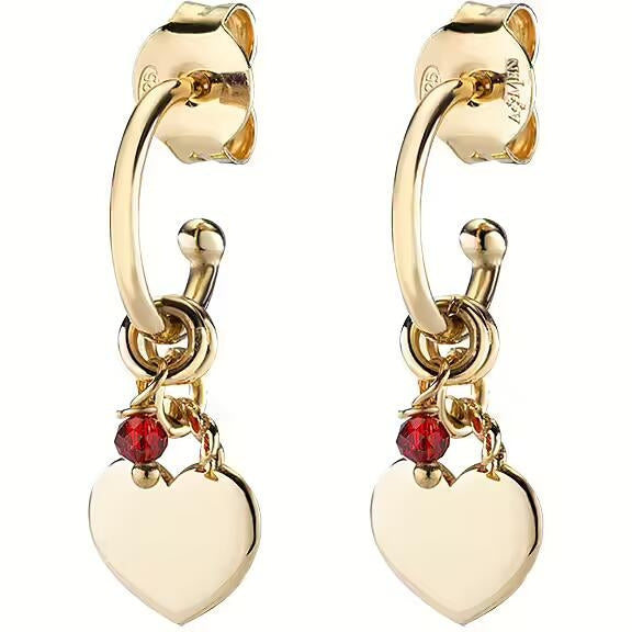 Gold heart earrings with red gemstone dangle - AMEN JEWELRY Mod. ORANCUGR