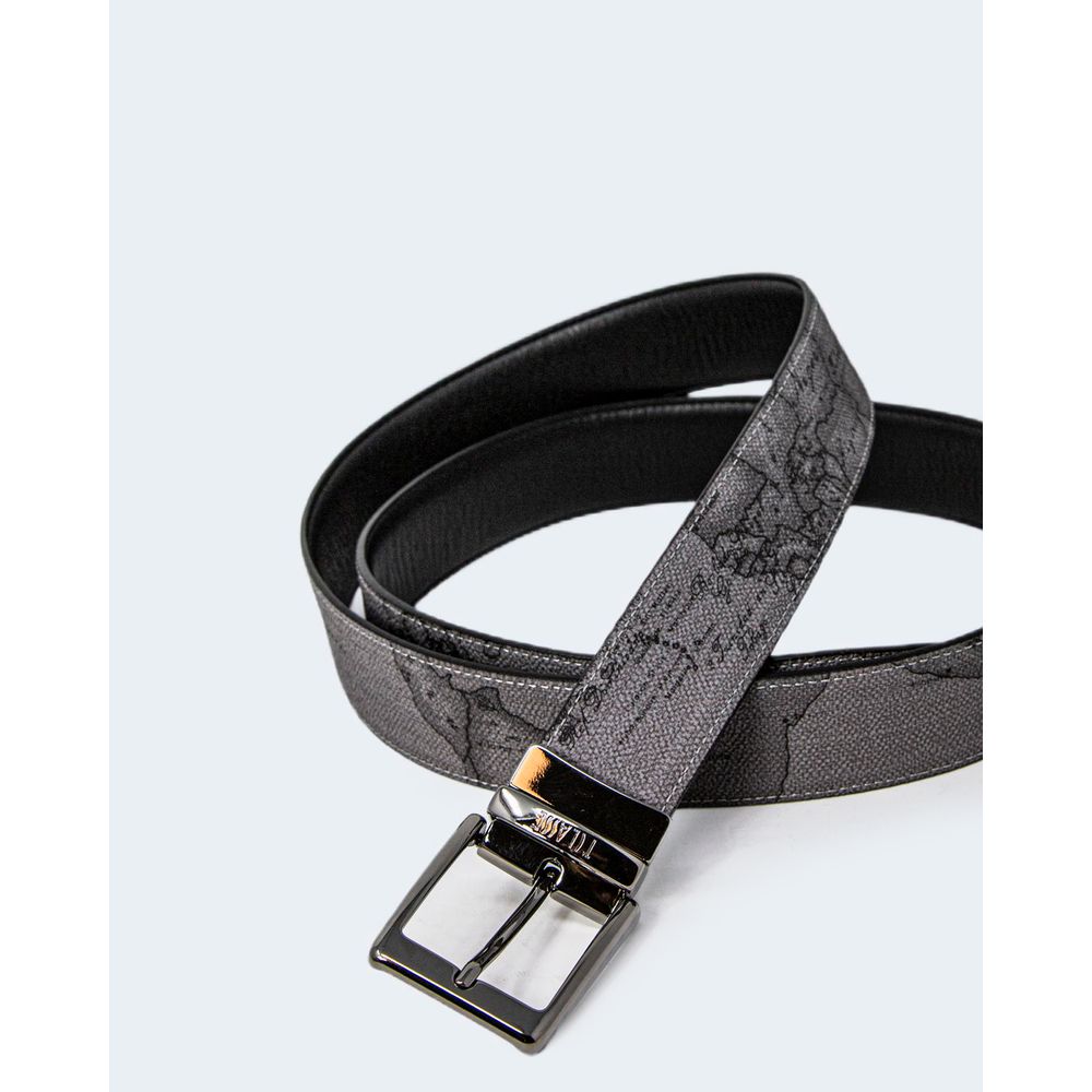Alviero Martini Prima Classe Black Leather Regular Belt with Prima Classe geographic print on the inner side, model A485 5400.