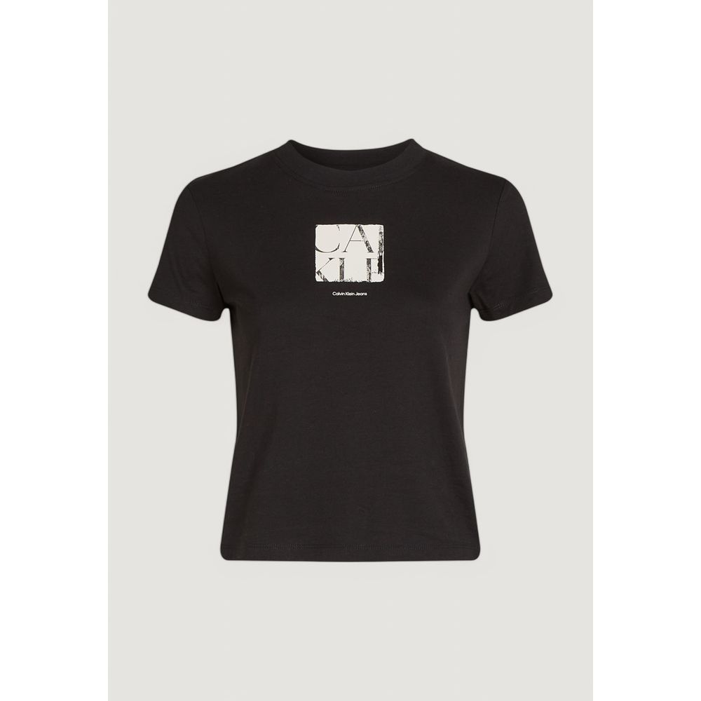 Calvin Klein Jeans Black Recycled Cotton T-Shirt with front graphic, women's eco-friendly short-sleeve fashion top for casual occasions.