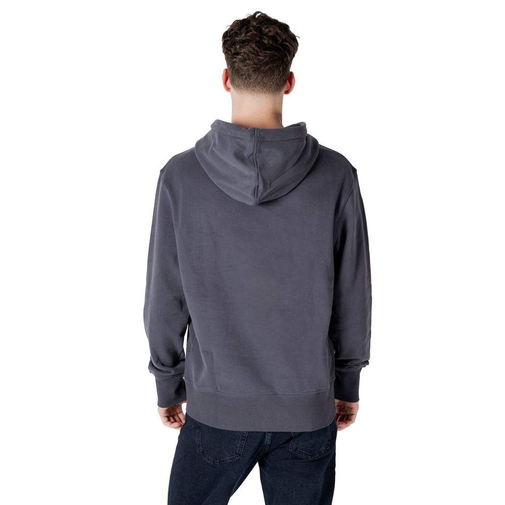 Back view of Calvin Klein Jeans Gray Cotton Hoody, showcasing NYC stamp graphic logo, perfect for casual wear and cool days.