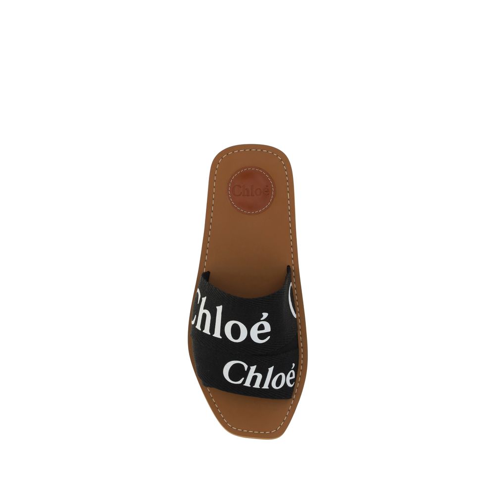 Top view of Chloé Black Rubber Sandals featuring branded insole and double front fabric band with logo.