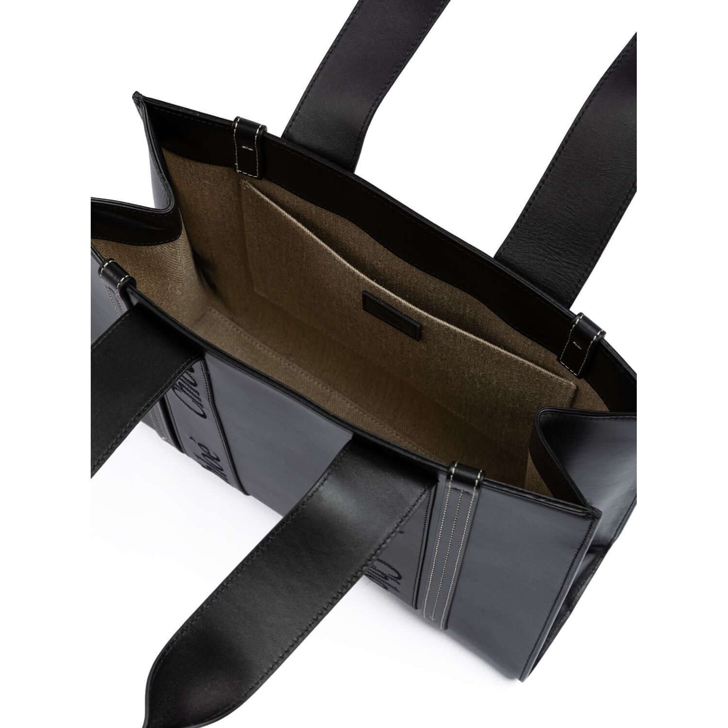 Chloé Black Woody Embroidered Logo Leather Medium Tote Bag