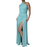 Christian Pellizzari Light Blue Jersey Long Drape One Shoulder Dress DR81489-40