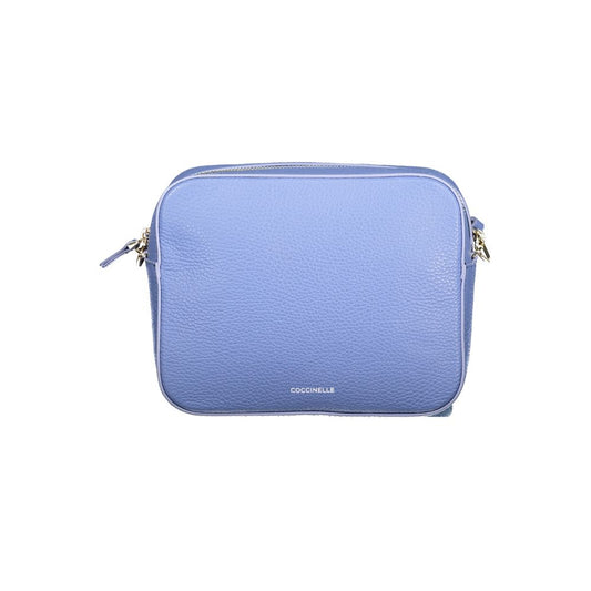 Coccinelle Light Blue Leather Women Handbag with signature logo and adjustable strap