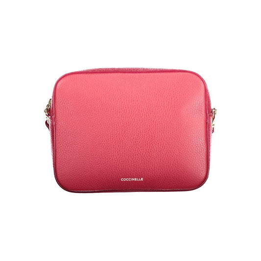 Coccinelle Red Leather Women Handbag with adjustable strap and zip closure, showcasing chic sophistication and luxury design.