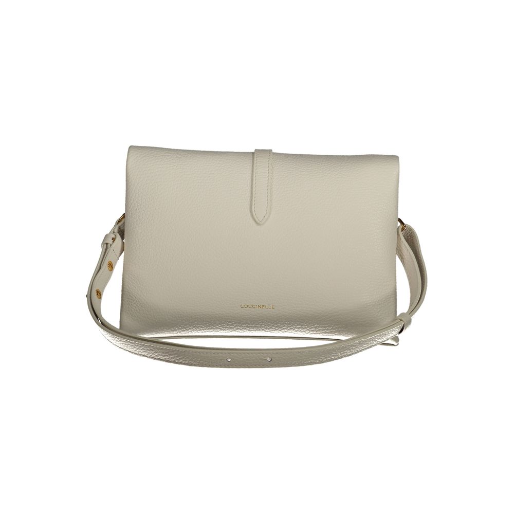 Coccinelle White Leather Handbag with adjustable strap and zip closure, featuring C-EASY BAG design and internal pocket.