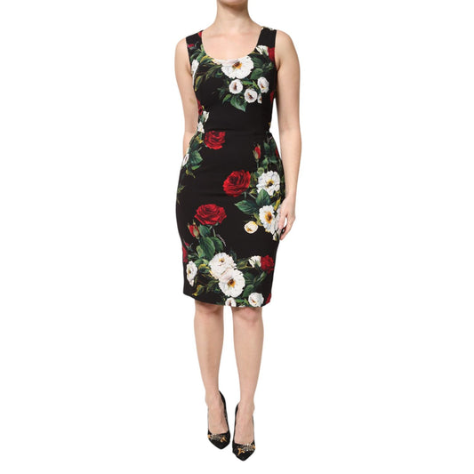 Dolce & Gabbana Black Floral Print Sleeveless Sheath Dress