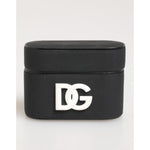 Dolce & Gabbana Black White Rubber Embossed Logo Accessory Airpods Case with DG branding, luxury durable design.