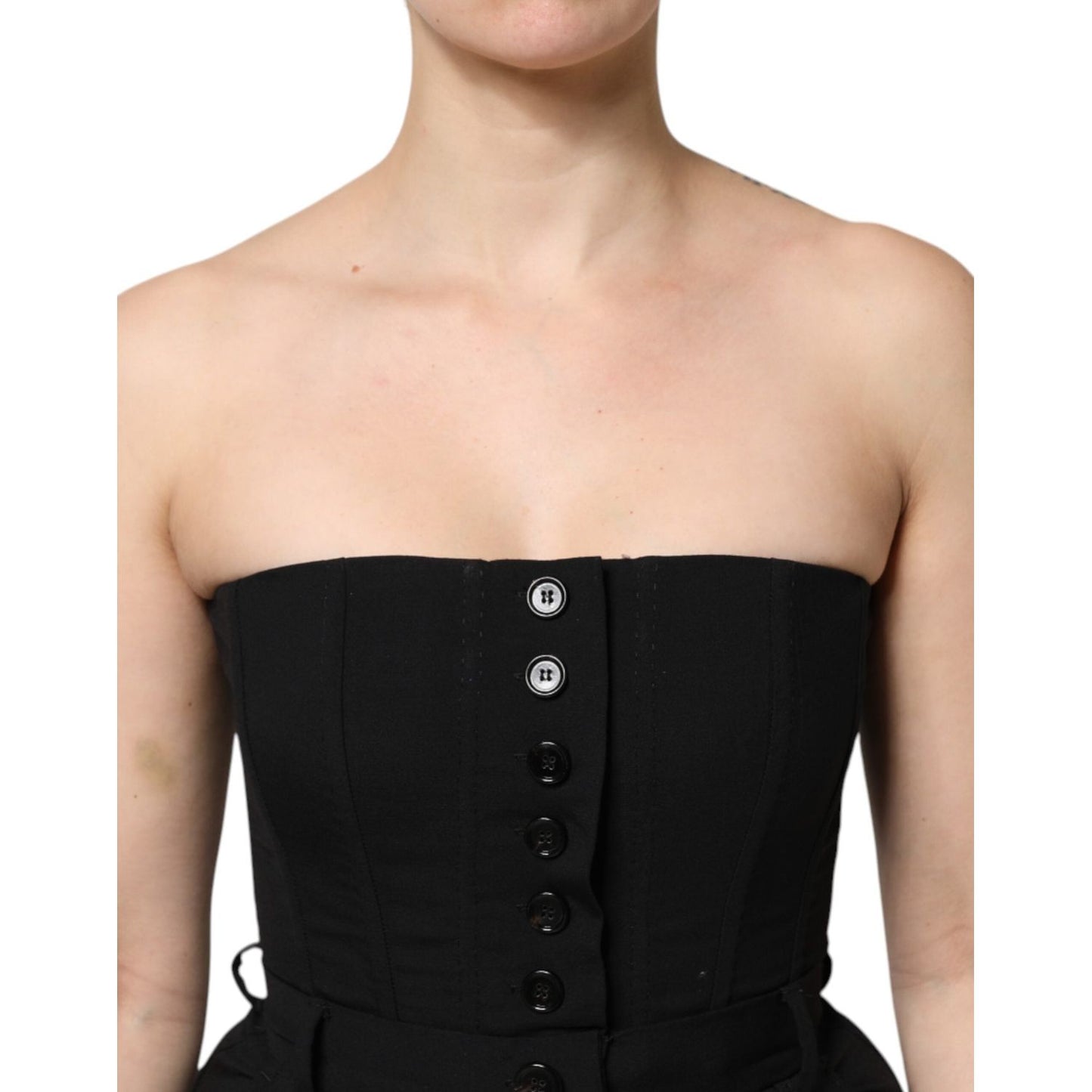 Dolce & Gabbana Black Wool Strapless Romper Jumpsuit Dress DR81509-38