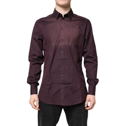 Dolce & Gabbana Burgundy Cotton GOLD Long Sleeves Shirt