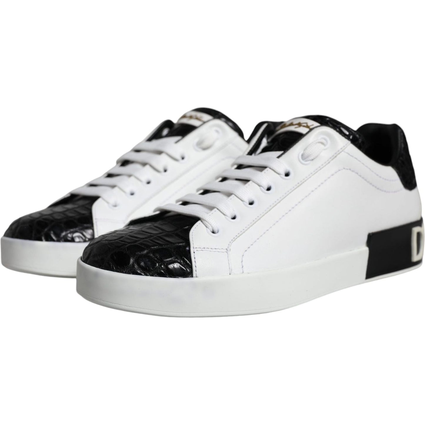 Dolce & Gabbana Black Leather Logo Portofino Sneaker Shoes MV6156-39