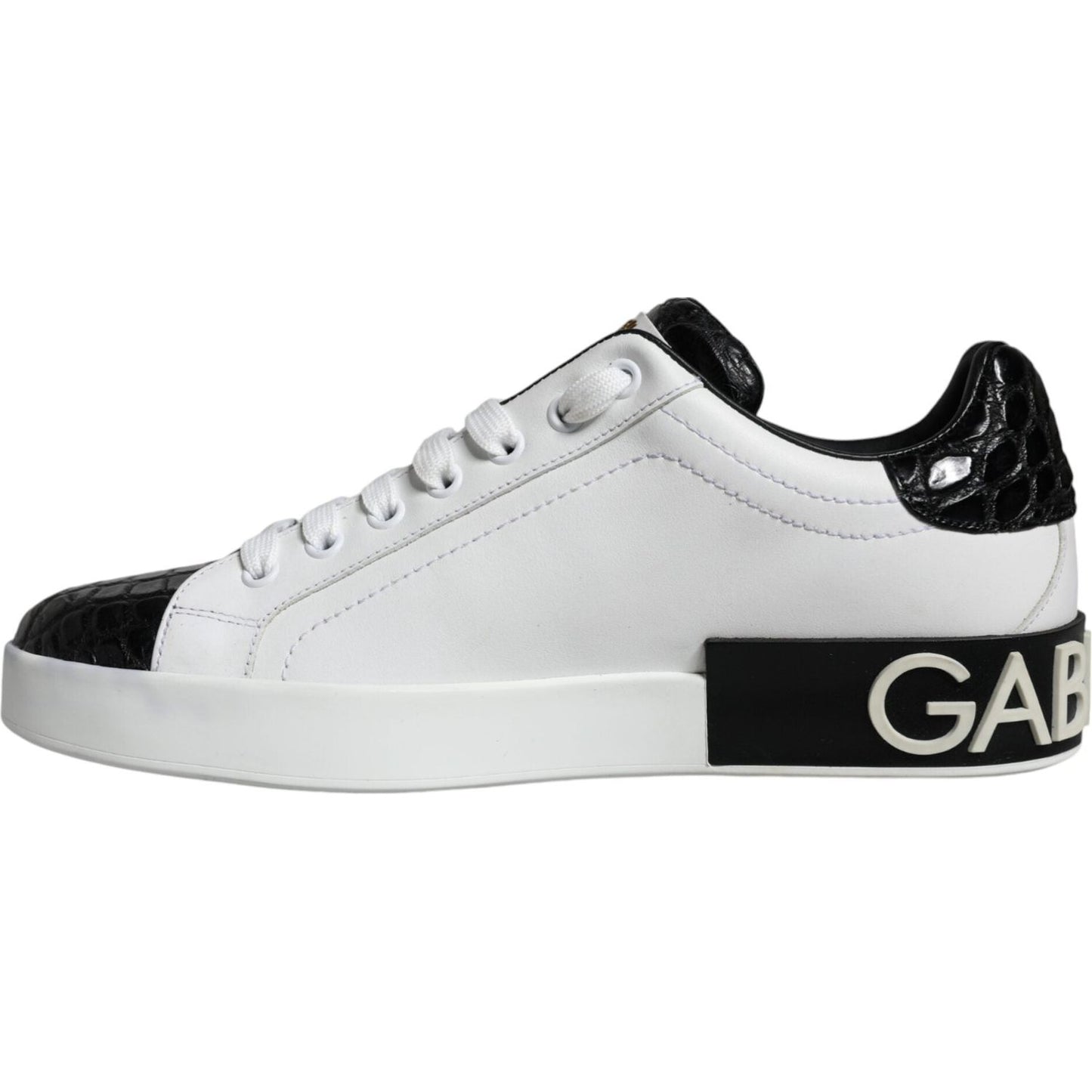 Dolce & Gabbana Black Leather Logo Portofino Sneaker Shoes MV6156-39