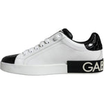 Dolce & Gabbana Black Leather Logo Portofino Sneaker Shoes MV6156-39