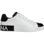 Dolce & Gabbana Black Leather Logo Portofino Sneaker Shoes MV6156-39