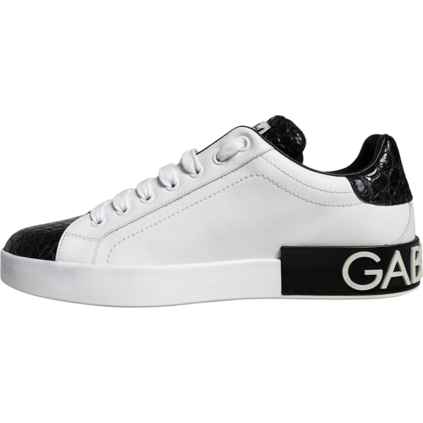 Dolce & Gabbana Black Leather Logo Portofino Sneaker Shoes MV6170-40