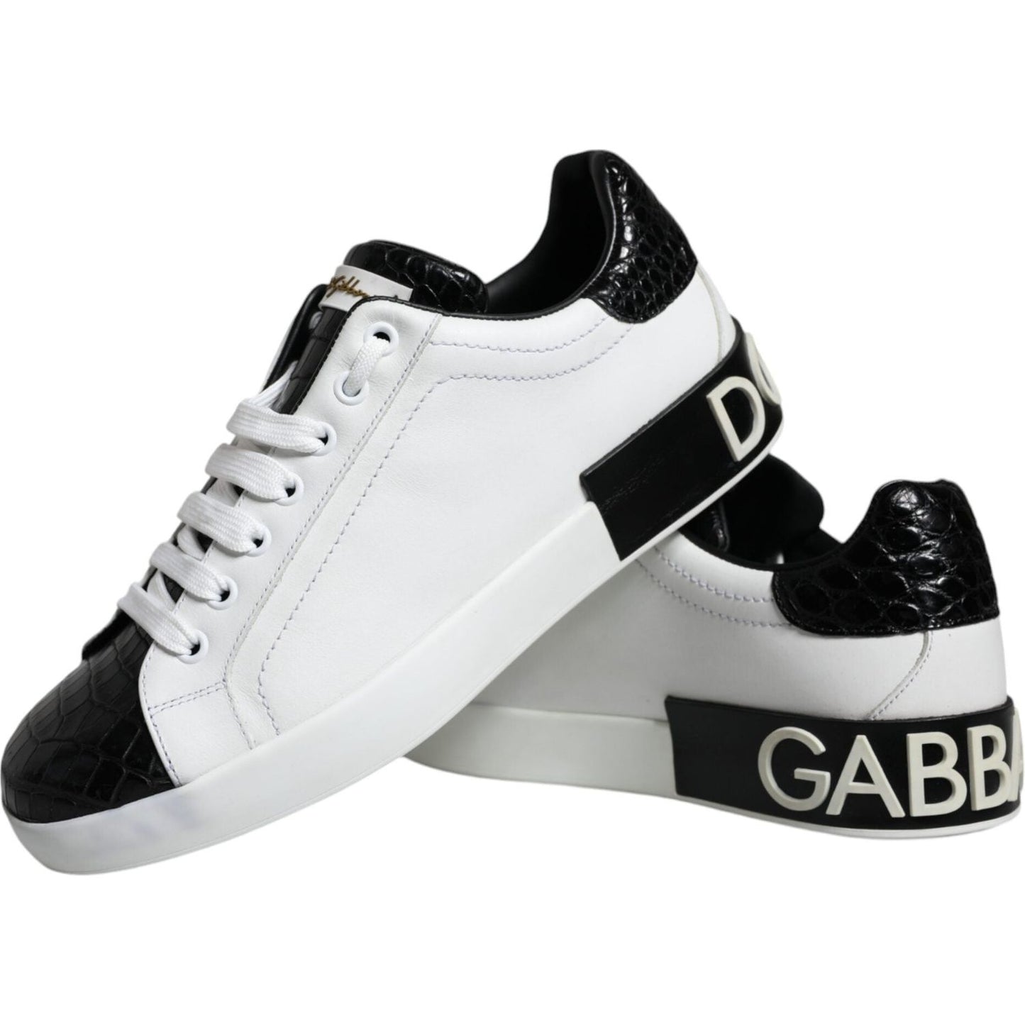 Dolce & Gabbana Black Leather Logo Portofino Sneaker Shoes MV6172-38