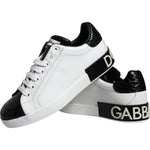 Dolce & Gabbana Black Leather Logo Portofino Sneaker Shoes MV6172-38