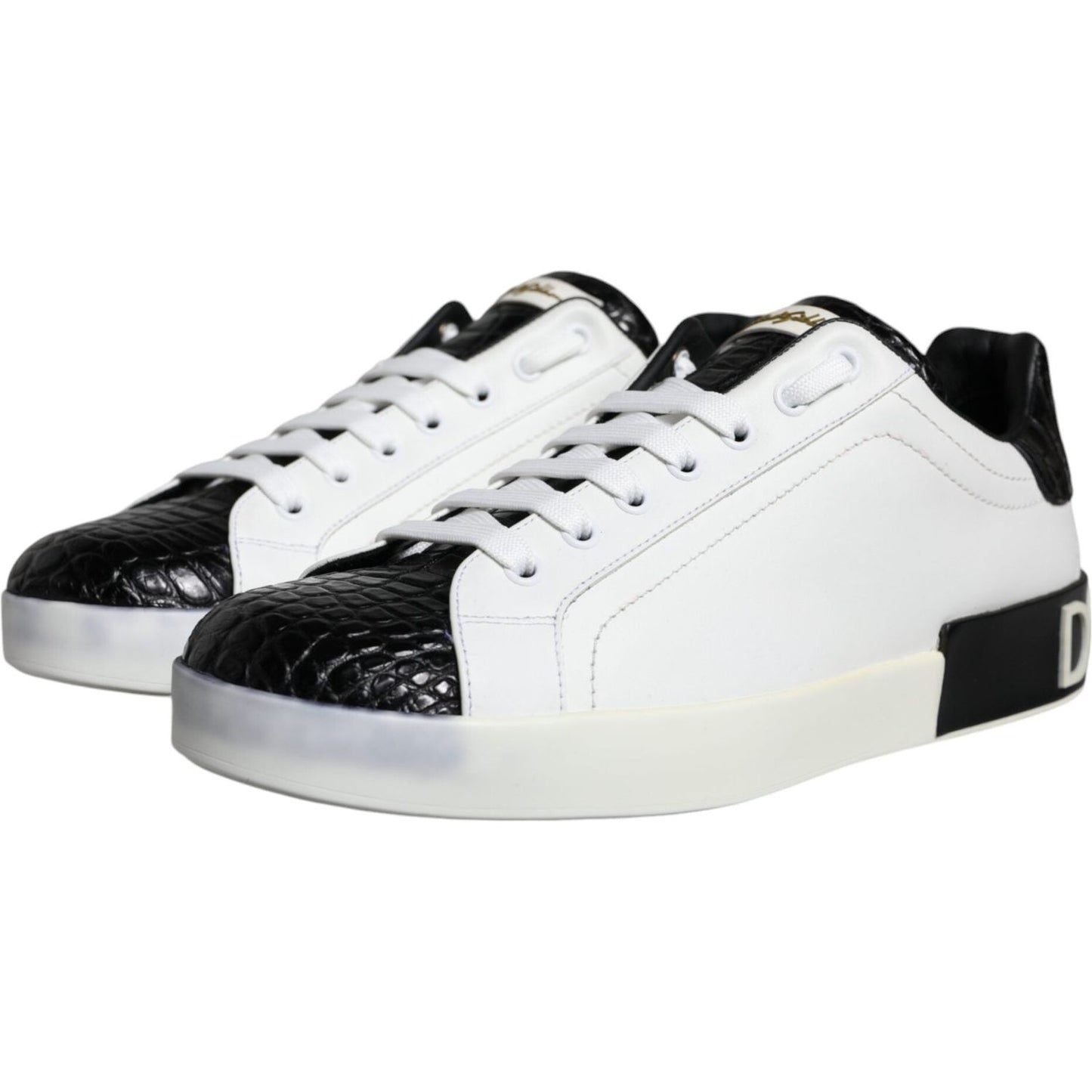 Dolce & Gabbana Black Leather Logo Portofino Sneaker Shoes MV6176-41