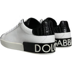 Dolce & Gabbana Black Leather Logo Portofino Sneaker Shoes MV6176-41