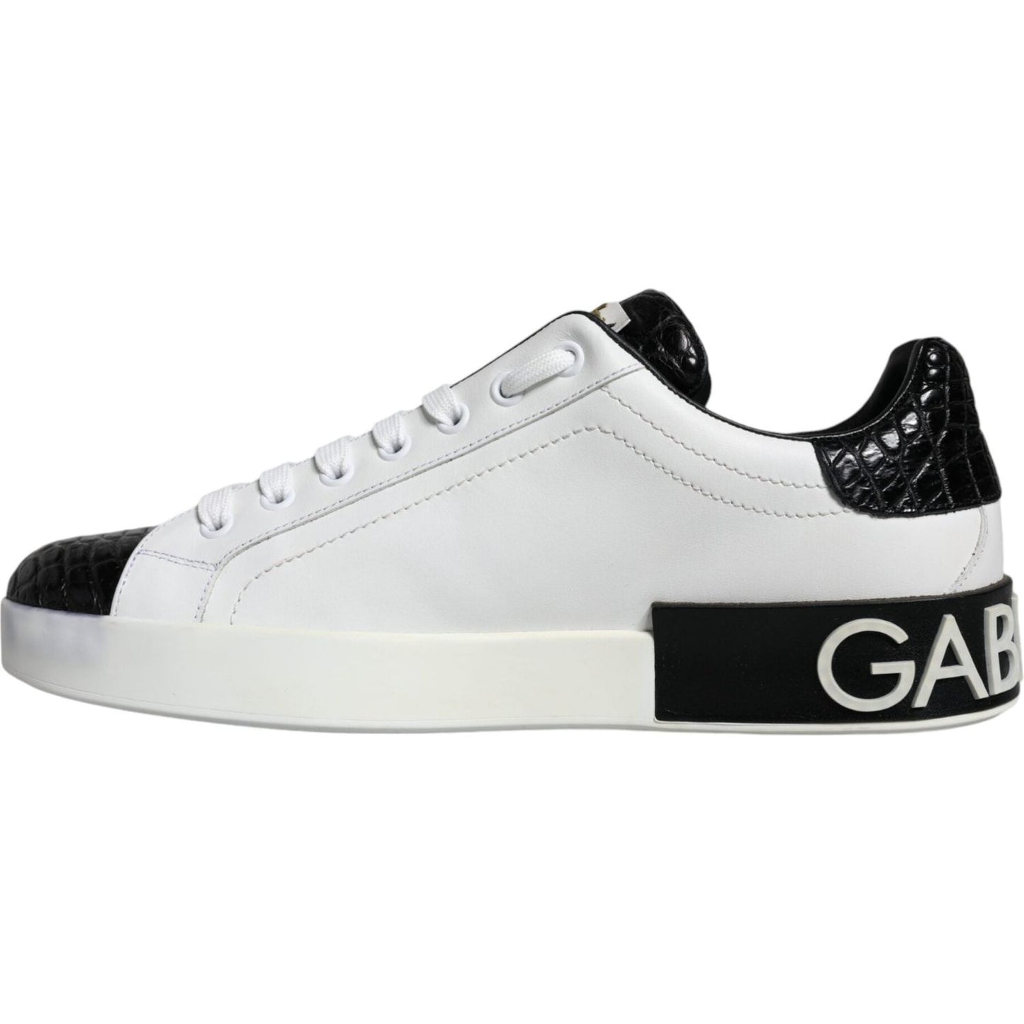 Dolce & Gabbana Black Leather Logo Portofino Sneaker Shoes MV6176-41
