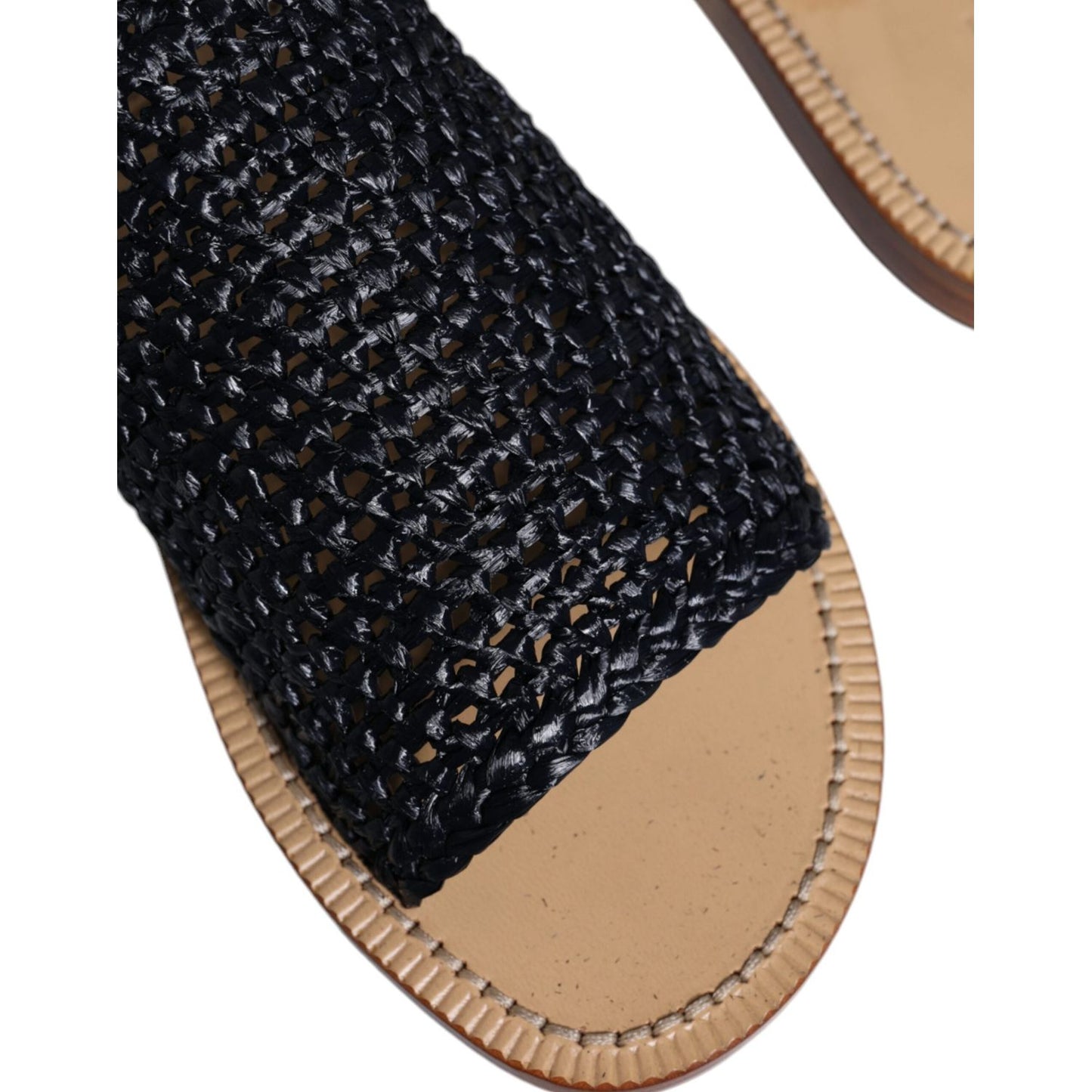 Dolce & Gabbana Black Monochrome Braided Raffia Slides Shoes MV6091-40