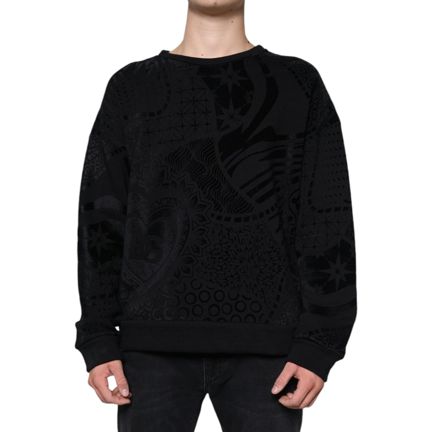 Dolce & Gabbana Black Printed Crew Neck Sweatshirt Sweater TSH86660-48