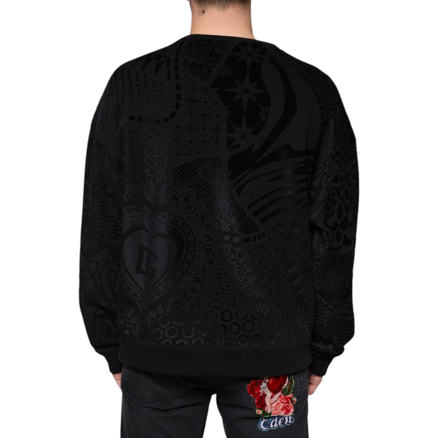 Dolce & Gabbana Black Printed Crew Neck Sweatshirt Sweater TSH86660-48