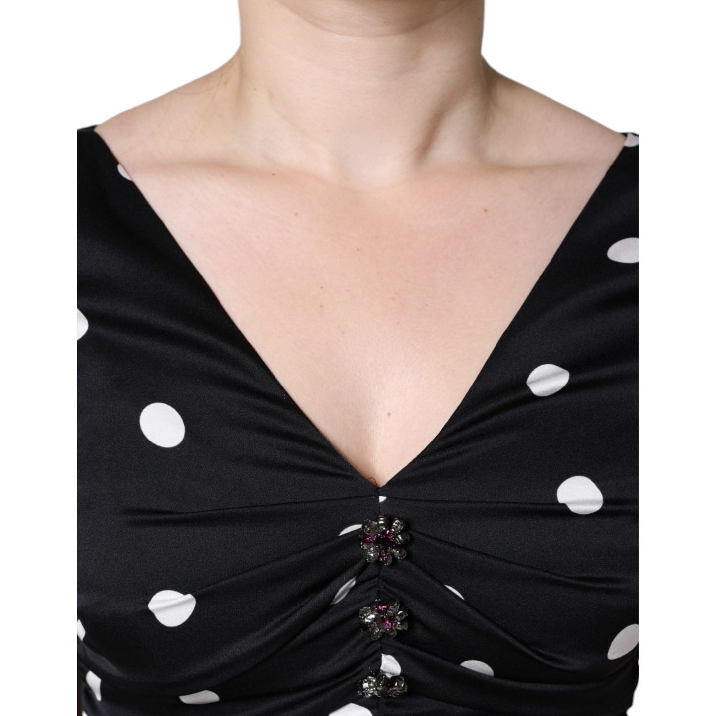 Dolce & Gabbana Black Silk Polka Dot Vneck Tassel Midi Dress DR281331-44