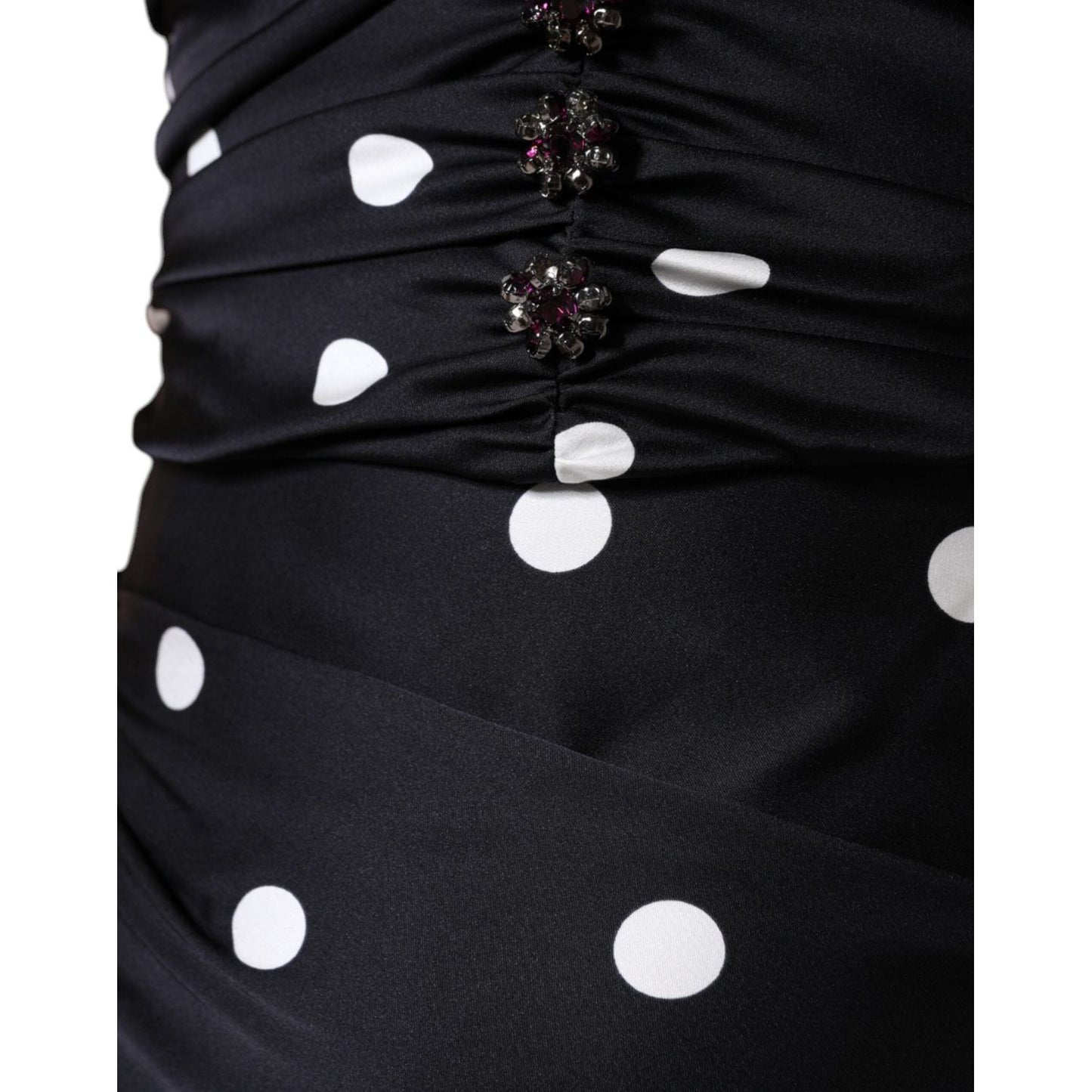 Dolce & Gabbana Black Silk Polka Dot Vneck Tassel Midi Dress DR281331-44