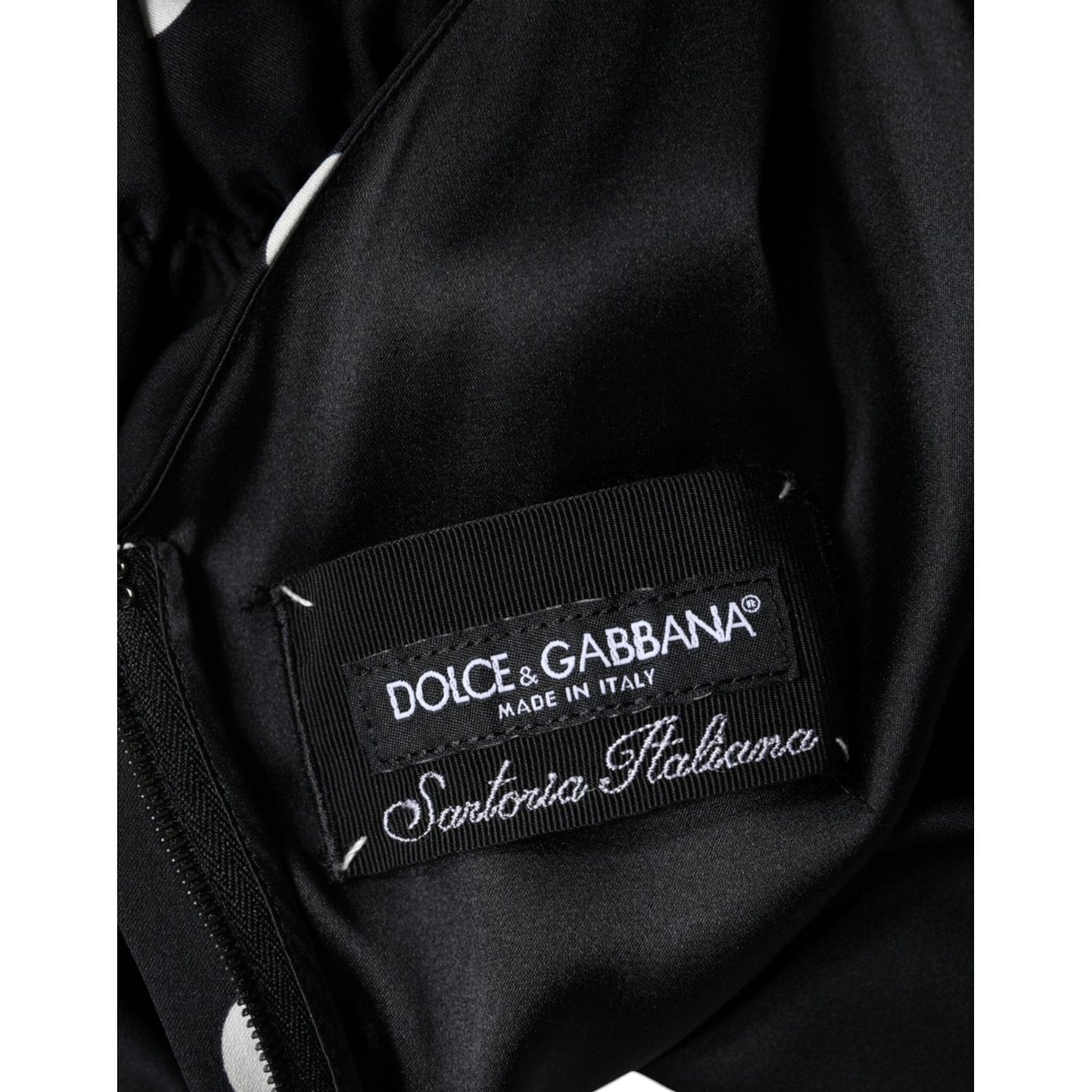 Dolce & Gabbana Black Silk Polka Dot Vneck Tassel Midi Dress DR281331-44