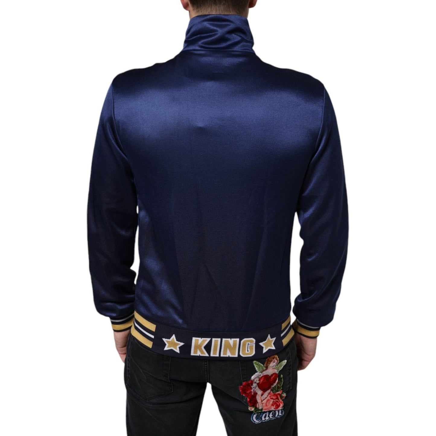 Dolce & Gabbana Blue Heraldic Patch Stripe King Bee Sweater JKT41261-44