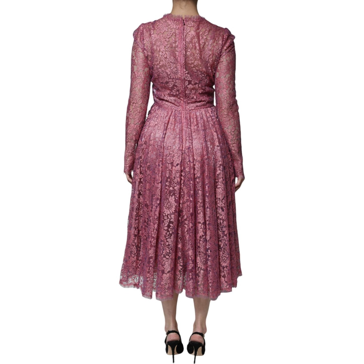 Dolce & Gabbana Fuchsia Floral Lace Long Sleeve Maxi Dress DR281328-48
