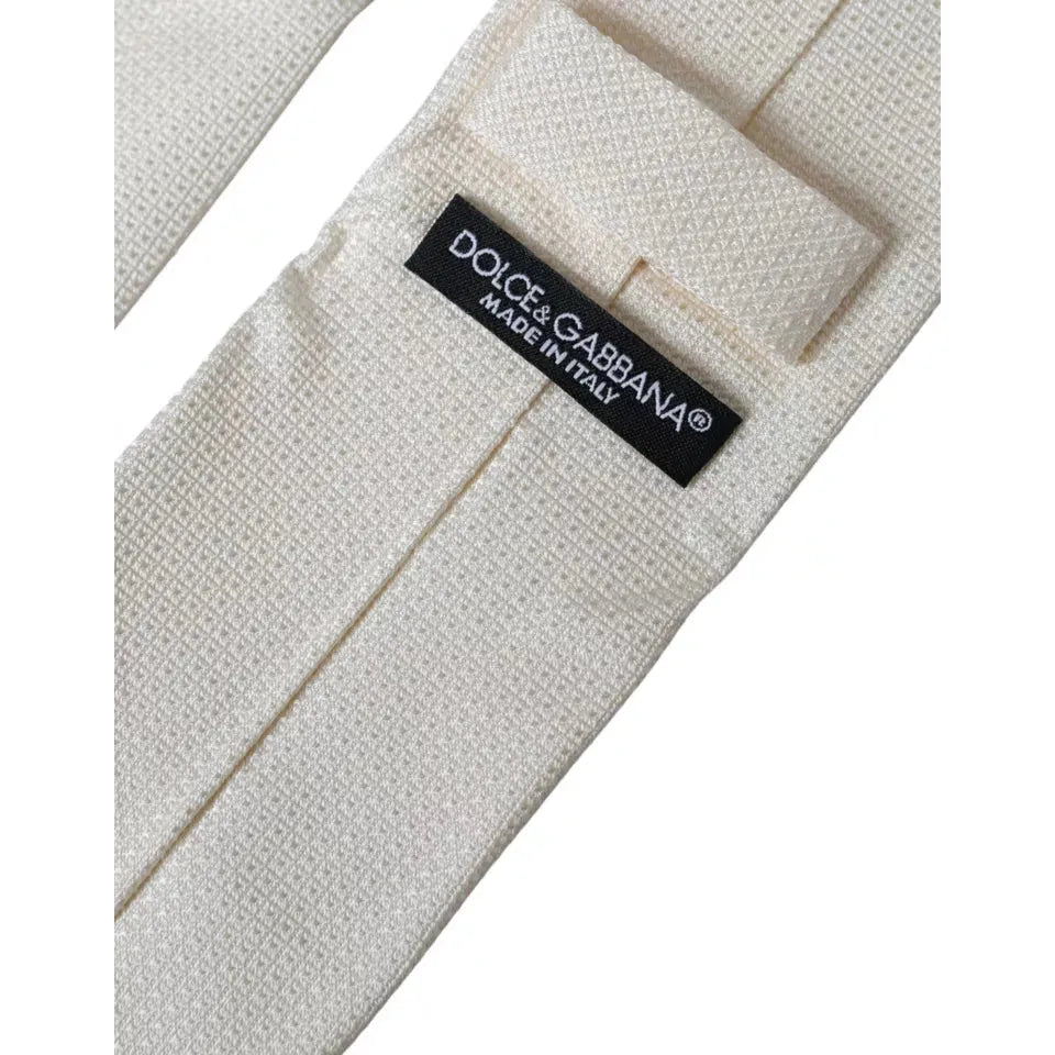 Dolce & Gabbana Off White Patterned Silk Classic Adjustable Tie KRA3374