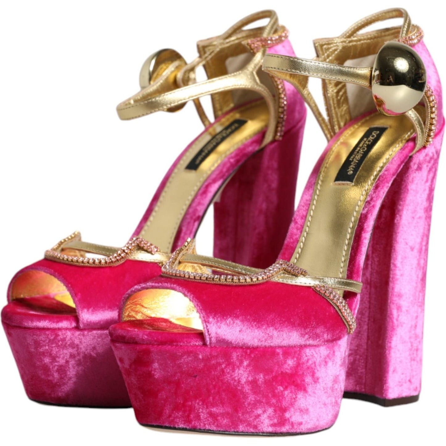 Dolce & Gabbana Pink Velvet Platform Ankle Strap Heel Sandals Shoes LA11933-37