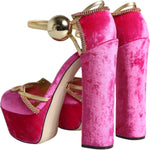 Dolce & Gabbana Pink Velvet Platform Ankle Strap Heel Sandals Shoes LA11933-37