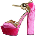 Dolce & Gabbana Pink Velvet Platform Ankle Strap Heel Sandals Shoes LA11933-37