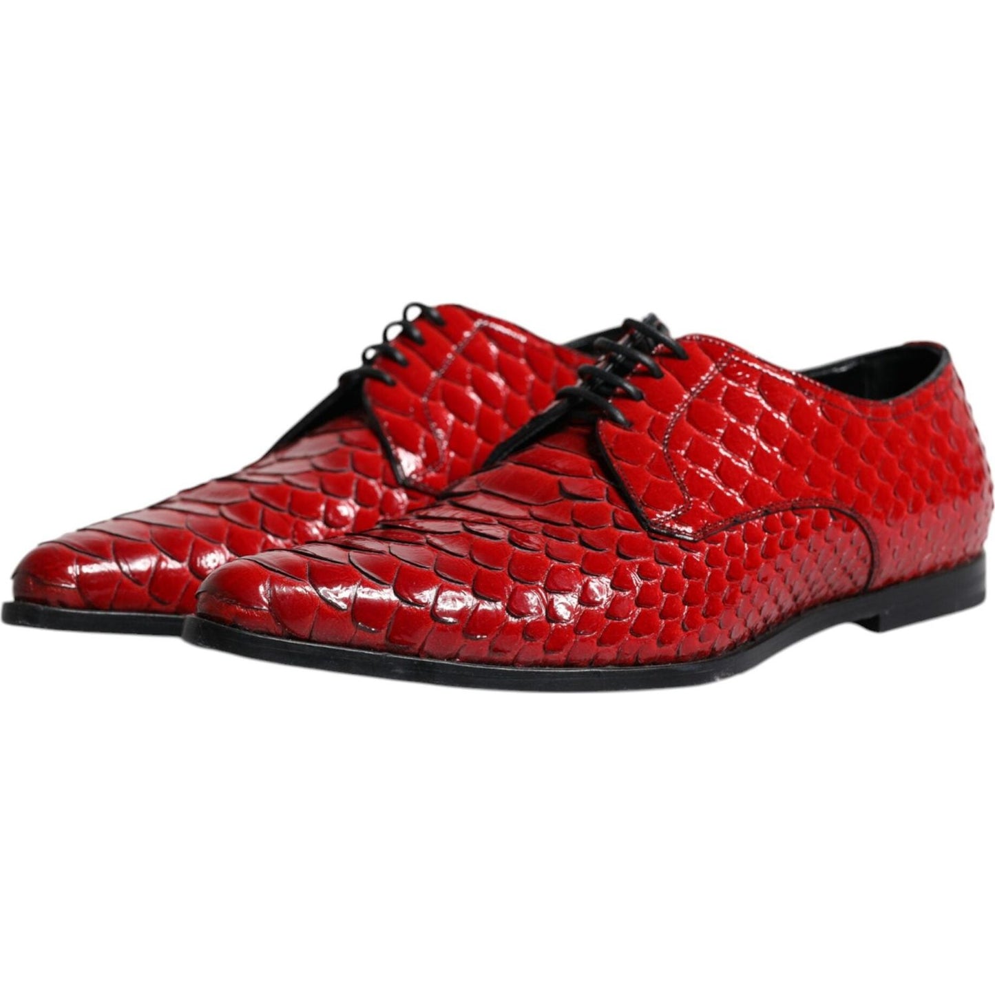 Dolce & Gabbana Red Textured Varnished Derby Men Formal Shoes MV6341-43