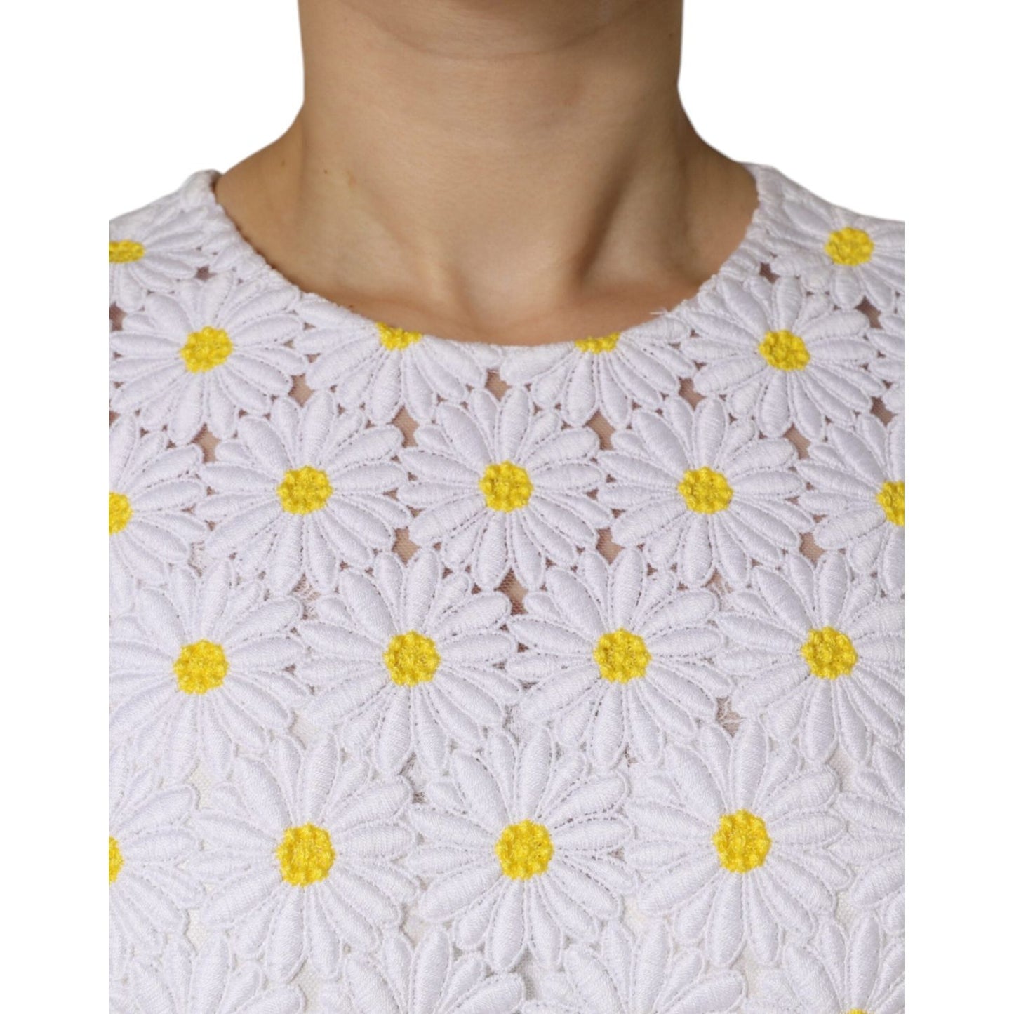 Dolce & Gabbana White Daisy Macrame Lace Sheath Midi Dress DR281204-40