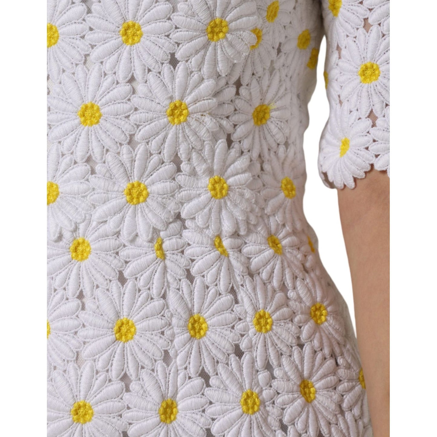Dolce & Gabbana White Daisy Macrame Lace Sheath Midi Dress DR281204-40